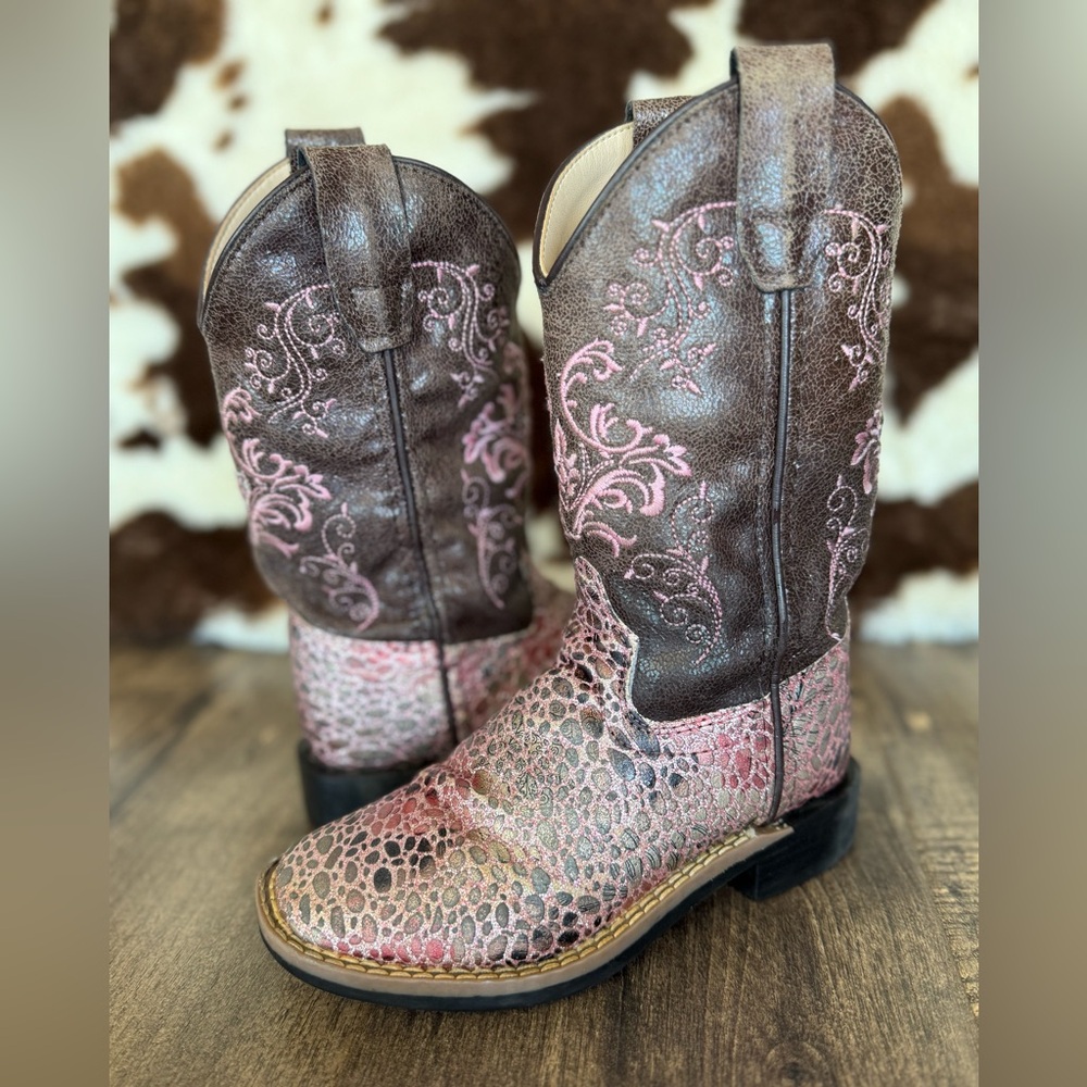 Shyanne Kids Boots - Pink and Brown Embroidery